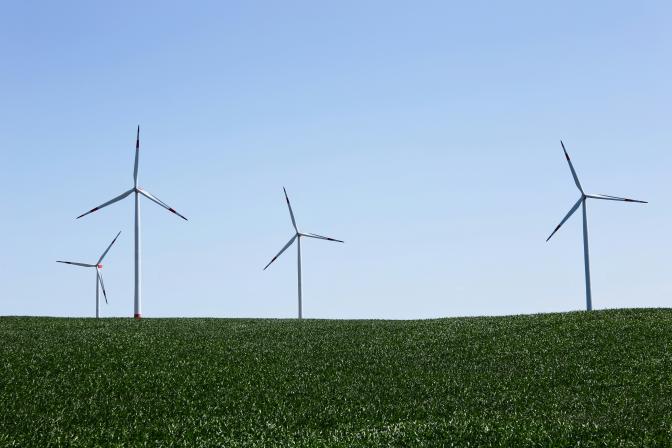 windmills in a green field