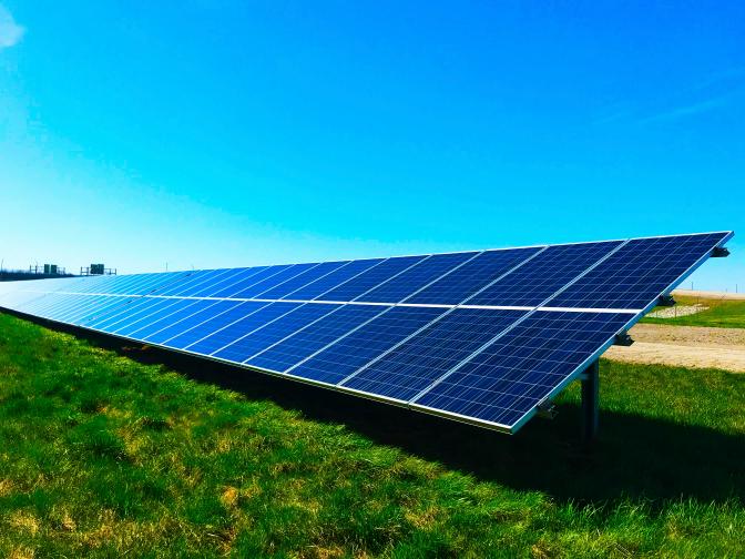 solar panels with blue sky background