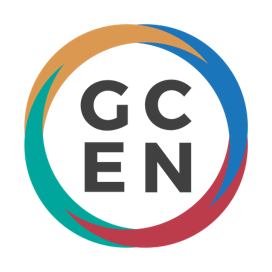 Logo for the Global Career Education Network, with the GCEN in the center of a circle of yellow, blue, green, and red